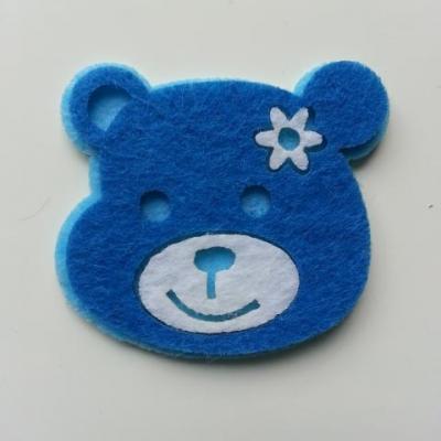 tete ours, ourson en feutrine 45*40mm bleu