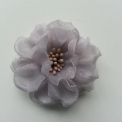 fleur en voile organza et pistils 45mm gris