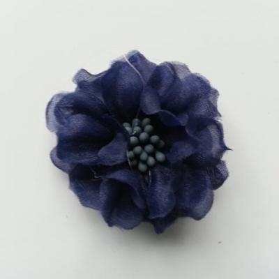 fleur en voile organza et pistils 45mm bleu marine