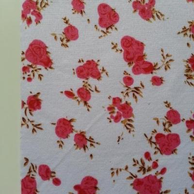 Feuille de tissu autocollant     21*14.5 cm fleuri rose , rouge et blanc