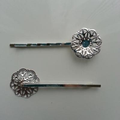 Lot de 2 barrettes fleur filigrane argentée 60*20mm