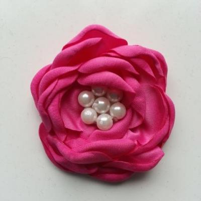 fleur satin de soie centre perle 55mm rose fuchsia