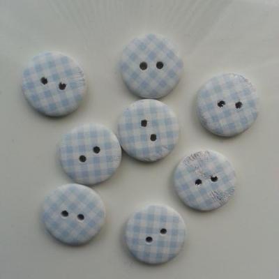 lot de 8 boutons ronds en bois motif vichy bleu et blanc 20mm