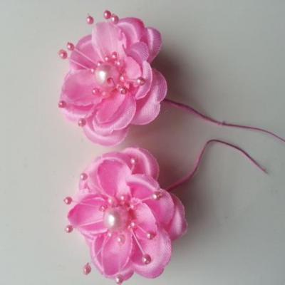 lot de 2 fleurs  artificielles en tissu  55mm sur tige rose
