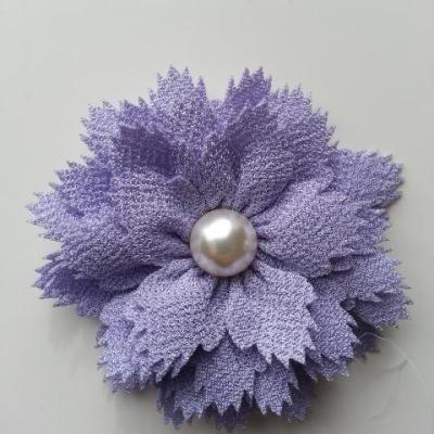 fleur en tissu centre perle 60 mm mauve