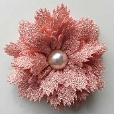 fleur en tissu centre perle 60 mm peche