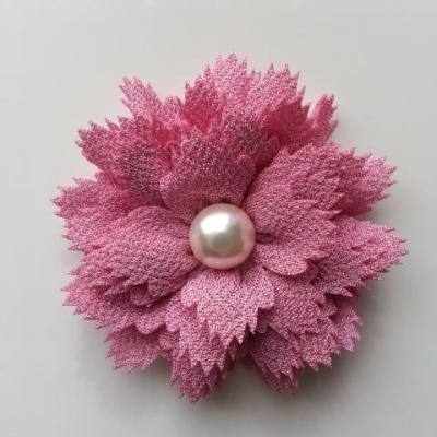 fleur en tissu centre perle 60 mm vieux rose