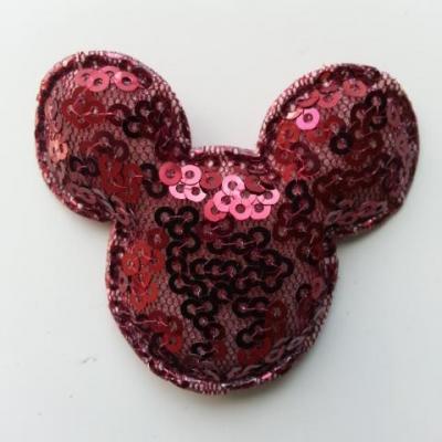 Applique matelassée et pailleté tête de minnie  64*56 mm bordeaux