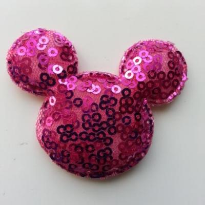 Applique matelassée et pailleté tête de minnie  64*56 mm rose fuchsia