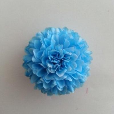 Fleur  pompon en tissu  bleu 50mm