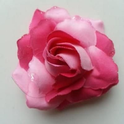 rose artificielle en tissu pailleté rose  fuchia  80mm