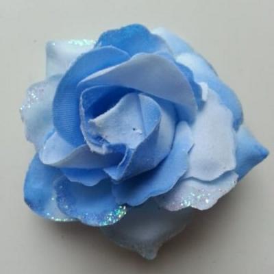rose artificielle en tissu pailleté bleu 80mm