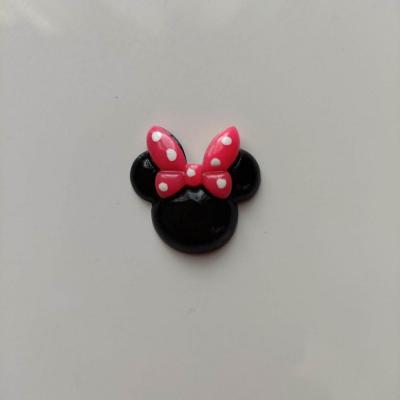 cabochon en résine noir souris minnie  noeud rose fuchsia  26*26mm