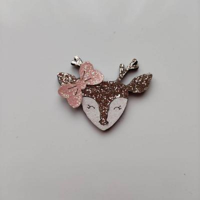 applique  renne pailleté doré noeud pêche 35*28mm