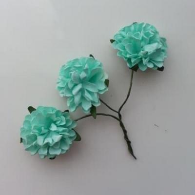 lot de 3 fleurs en papier sur tige vert pastel  2.5cm