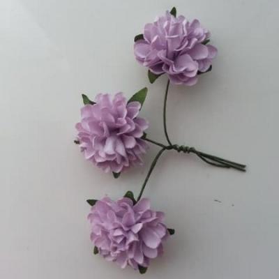 lot de 3 fleurs en papier sur tige mauve 2.5cm