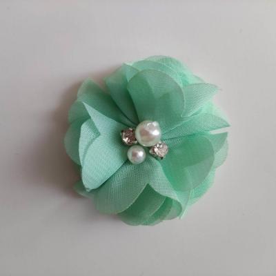 4592276 fleur mousseline perle et strass vert eau 55mm 1