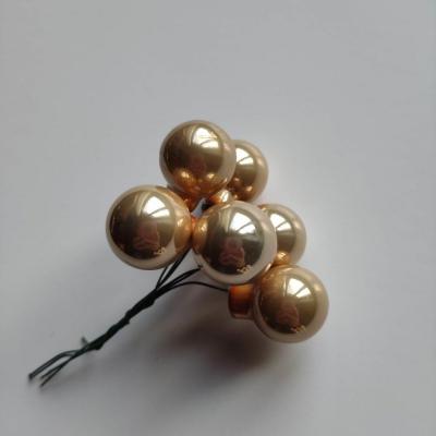 Bouquet de 6 minis boules de noel sur tige marron clair brillante