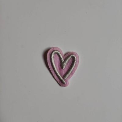 ecusson, patch a coudre coeur  rose et gris 3,5*4 cm