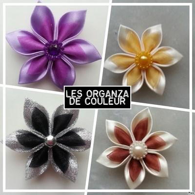 Fleur satin diverses couleurs  et organza 5cm