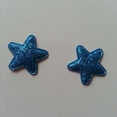 Lot de 2 étoiles paillettes bleu turquoise en tissu 20mm