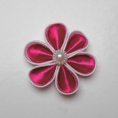 Fleur double satin blanche et rose fuchsia  ronde