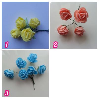 Lot de 4 roses en mousse sur tige   2.5cm