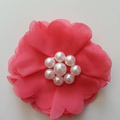 fleur mousseline et perles 70mm saumon