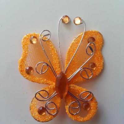 Papillon  strass et paillettes  50*50mm orange