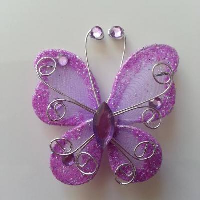 Papillon  strass et paillettes  50*50mm mauve