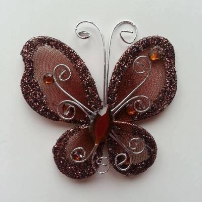 Papillon  strass et paillettes  50*50mm marron