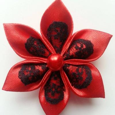 Fleur satin rouge et dentelle noire 5cm