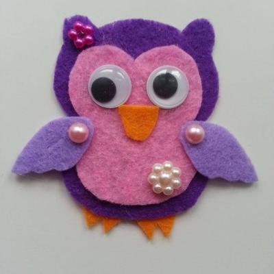 chouette /hibou en feutrine rose et mauve  65*65mm