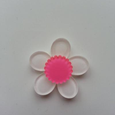 fleur en plastique  36mm blanc et rose