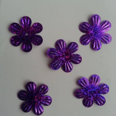 Lot de 5 sequins fleurs 35mm  à reflets violet