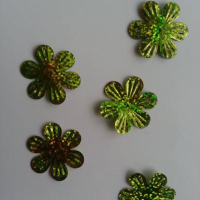 Lot de 5 sequins fleurs 35mm  à reflets vert