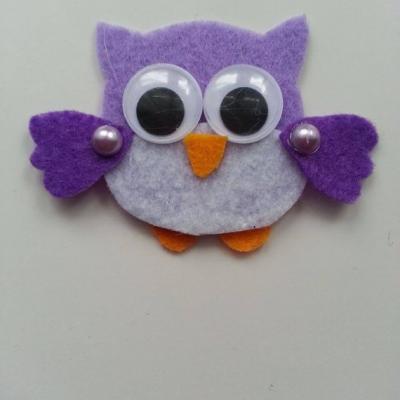 Chouette /hibou en feutrine  70*45mm blanc et violet