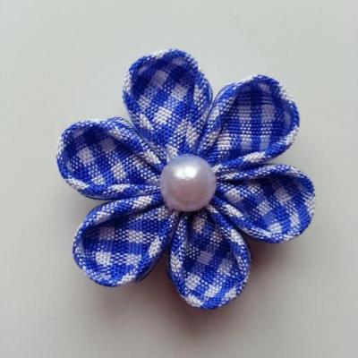 fleur tissu à carreaux blanc et bleu royal  4 cm  petales ronds