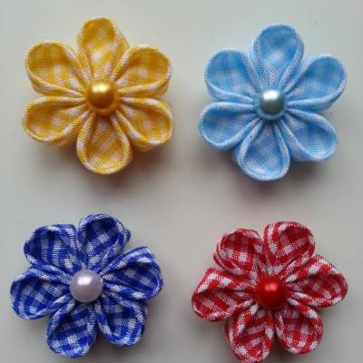 lot de 4 fleurs tissu à carreaux  vichy 4 cm  petales ronds