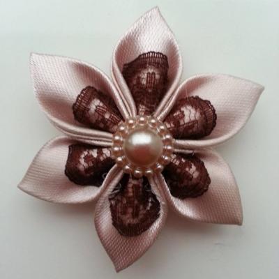 Fleur satin bronze et dentelle marron 5cm