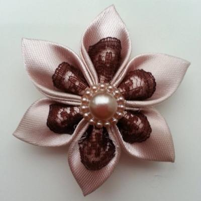 Fleur satin bronze et dentelle marron 5cm