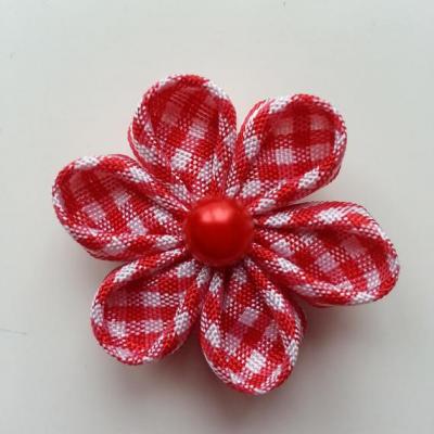 fleur tissu à carreaux blanc et rouge 4 cm  petales ronds