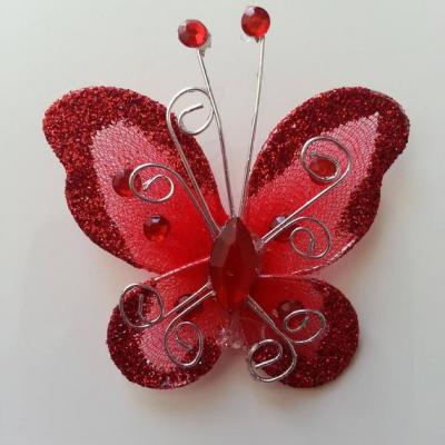 Papillon  strass et paillettes  50*50mm rouge