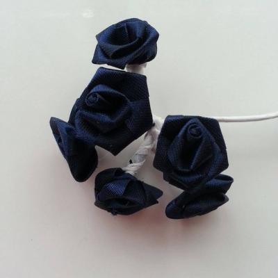 Lot de 6 rose en satin bleu marine sur tige tête 2cm