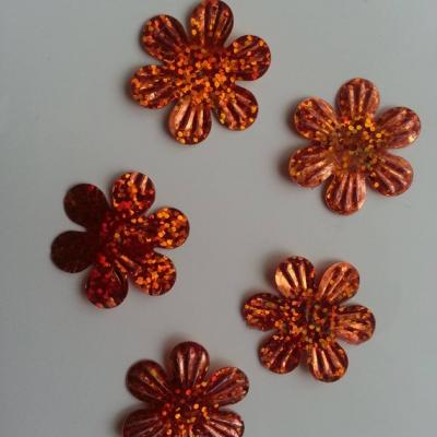 Lot de 5 sequins fleurs 35mm  à reflets orange