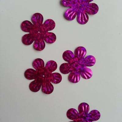 Lot de 5 sequins fleurs 35mm  à reflets rose fuchsia