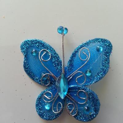 Papillon  strass et paillettes  50*50mm bleu turquoise