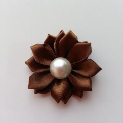 fleur satin demi perle  35mm marron foncé