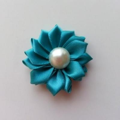 fleur satin demi perle  35mm bleu vert