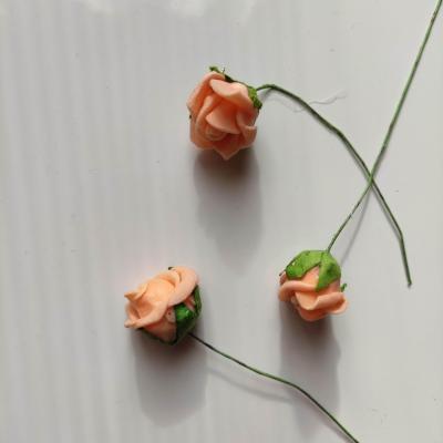 lot de 3 fleurs rose en mousse peche sur tige   2 à 2.5cm